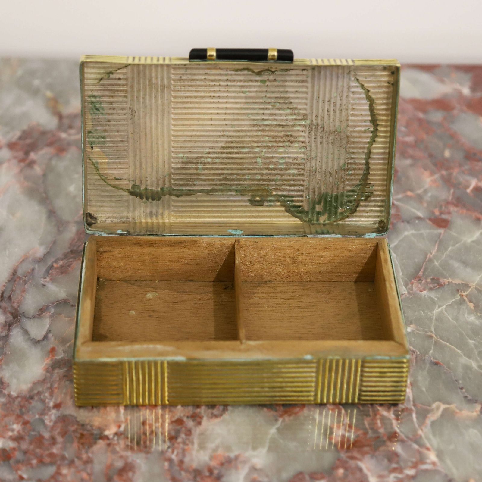 Art Deco Brass Box With Teak Lining & Ebony Lift   1930s Trinket Or Keepsake Box photo Home Decor