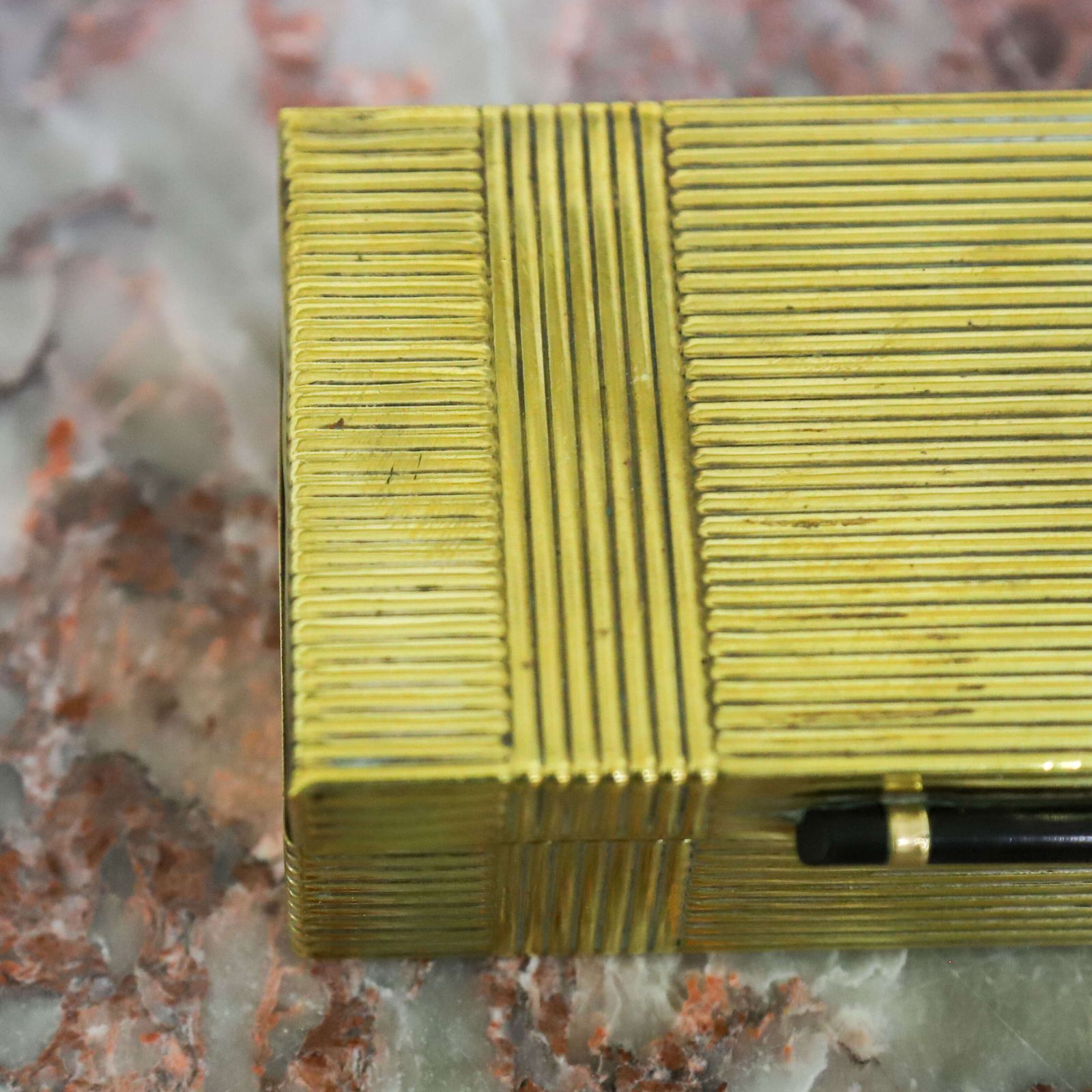 Art Deco Brass Box With Teak Lining & Ebony Lift   1930s Trinket Or Keepsake Box photo vinterior