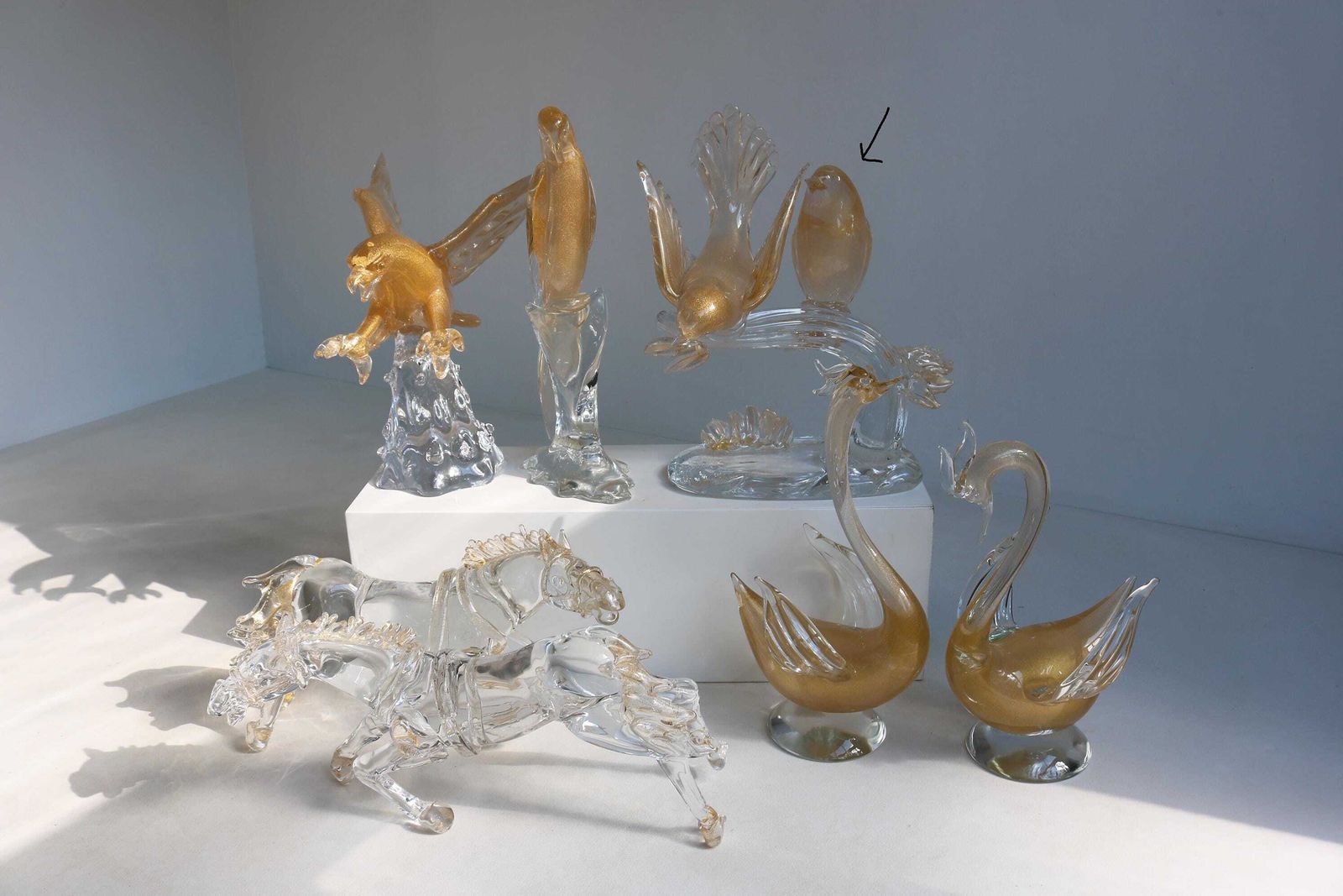 photo for sale Elio Raffaeli Murano Italian Glass Birds – Hand Blown Sculpture With 24k Gold