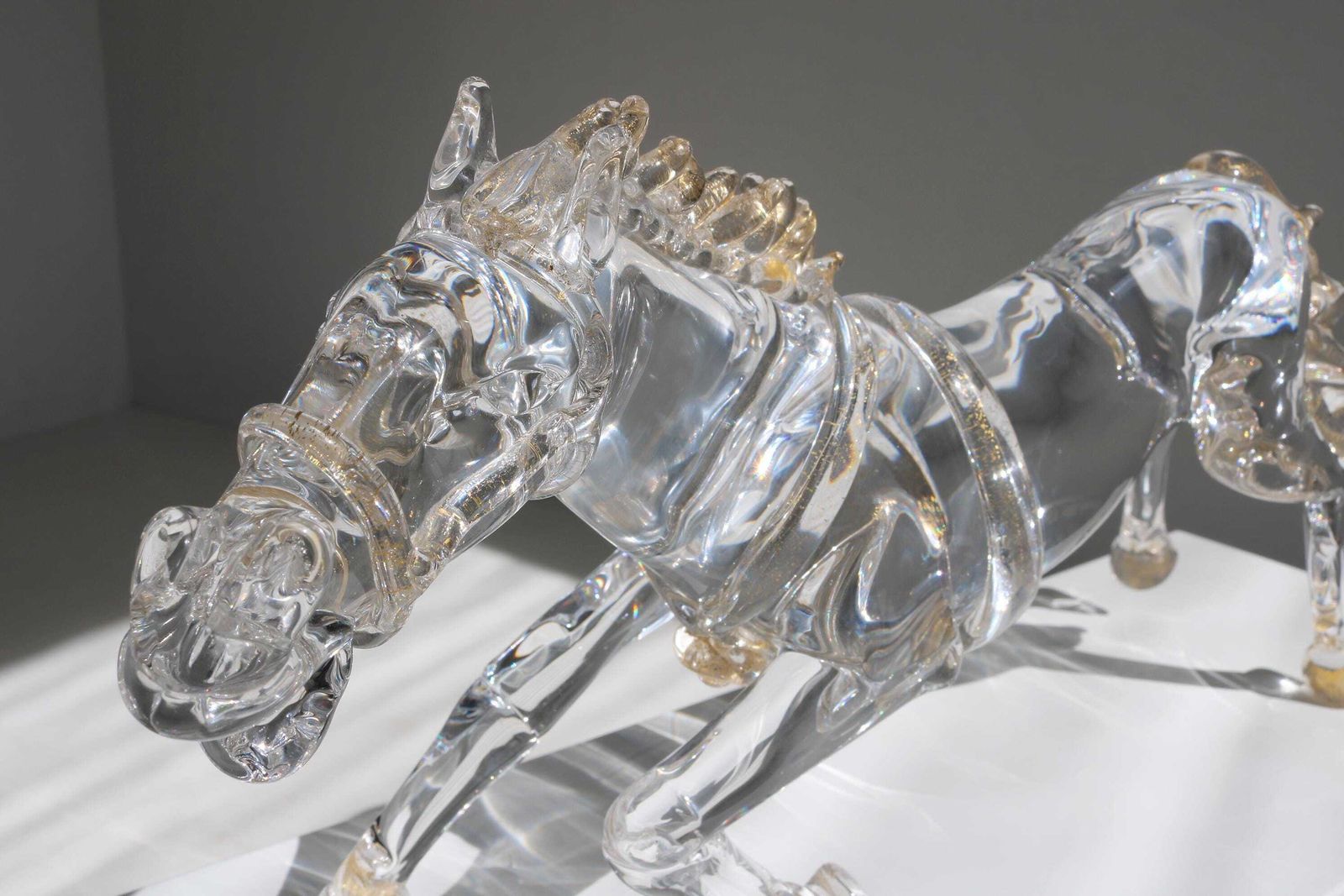 Murano Glass Horse Sculpture In Motion – Hand Blown Crystal With Gold By Arnaldo Zanella, Mid Century Italian Art photo buy
