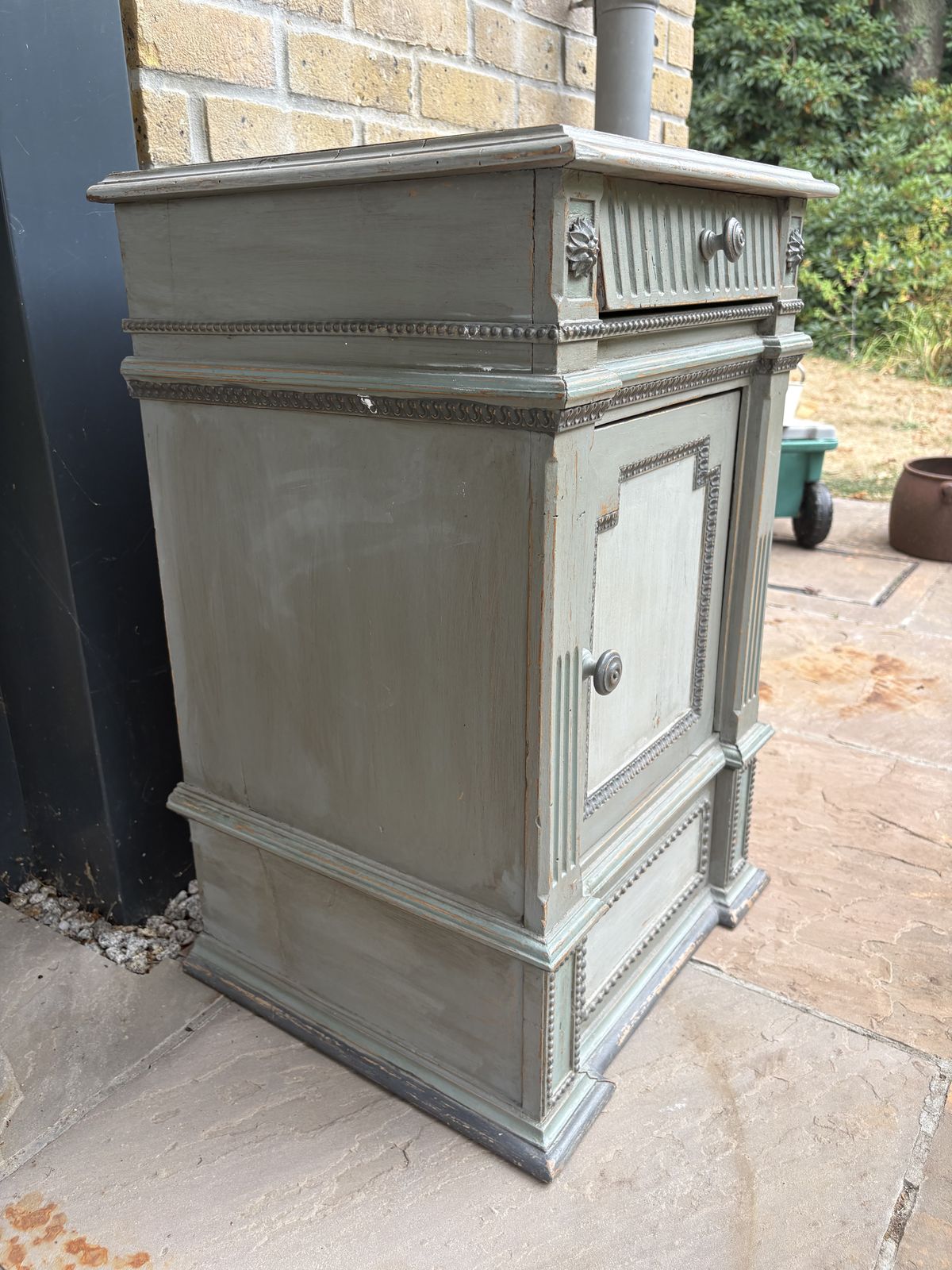 Pair Of French Style Bedside Cabinets – Grey/Blue With Decorative Detailing photo 400.0