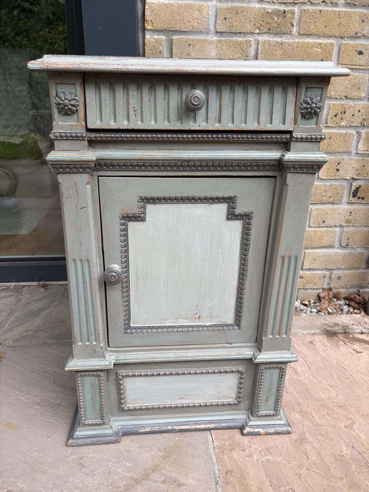 Pair Of French Style Bedside Cabinets – Grey/Blue With Decorative Detailing photo buy