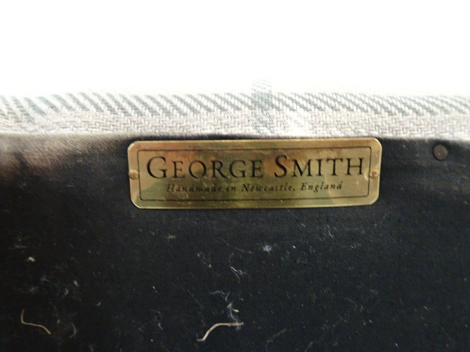 photo for sale George Smith Large Square Arm Sofa In Soft Grey Check In Good Condition