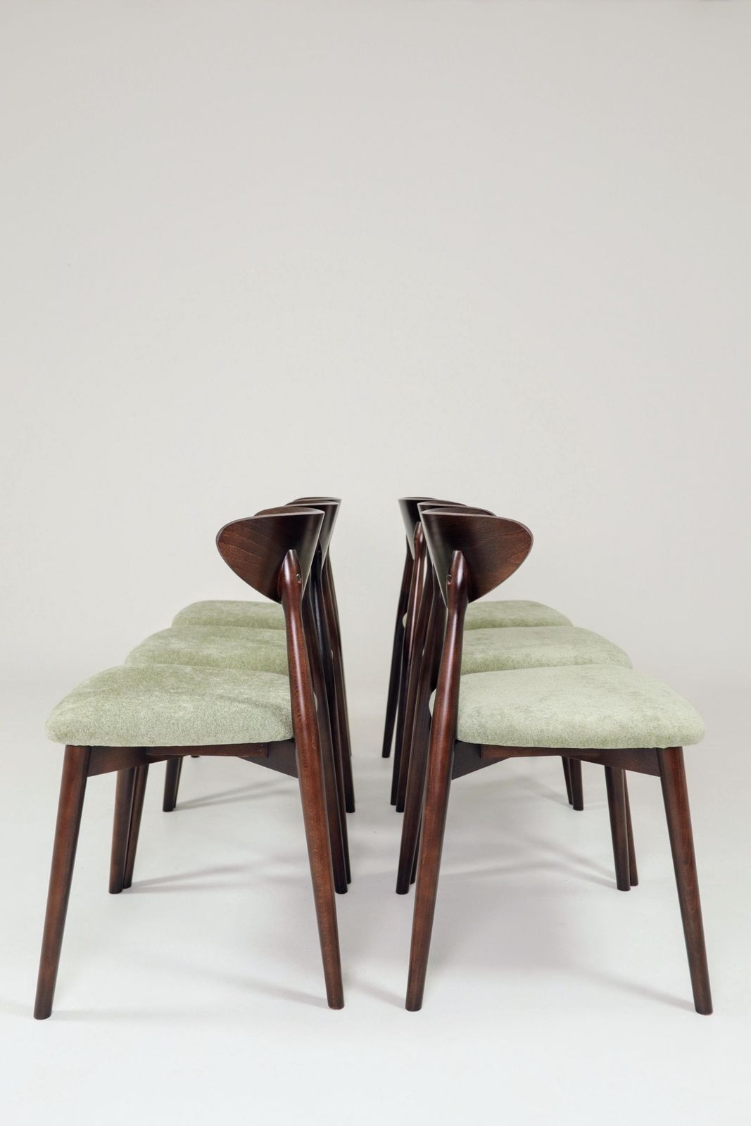 Modern Set Of 6 Dining Chairs, Sage Farbic And Dark Walnut Beech Wood photo 1199.0