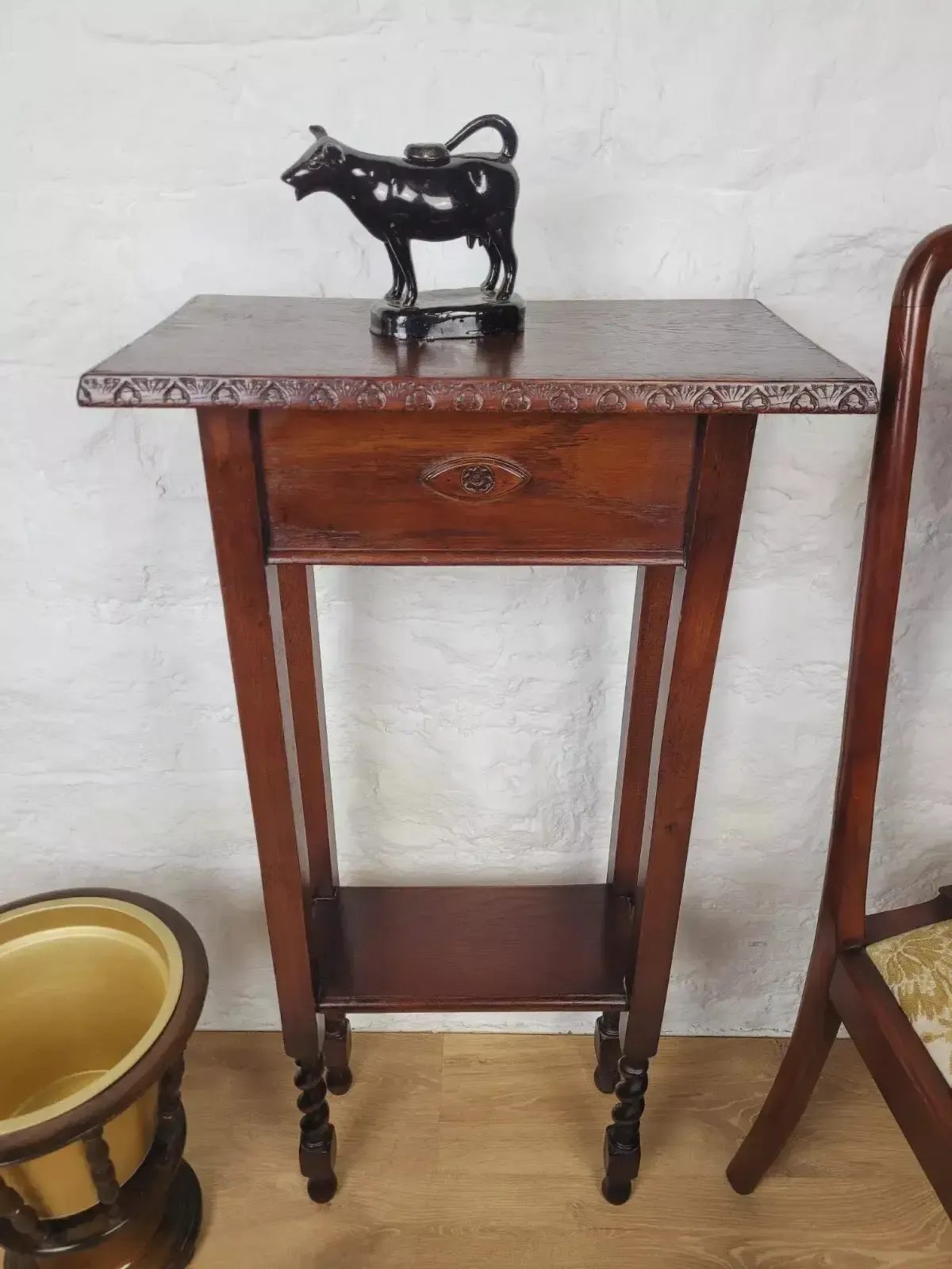 photo furniture Vintage Jardinere 1940's Carved Barley Twist Mahogany