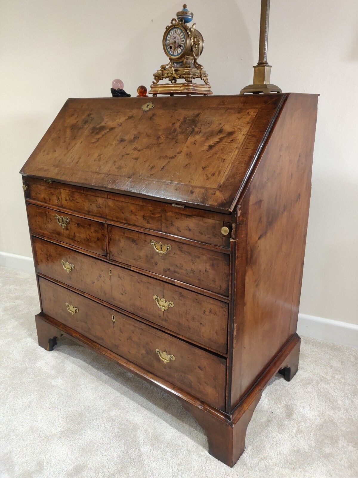 George I Writing Bureau Desk Walnut Featherband Antique 1700s Delivery Available photo furniture