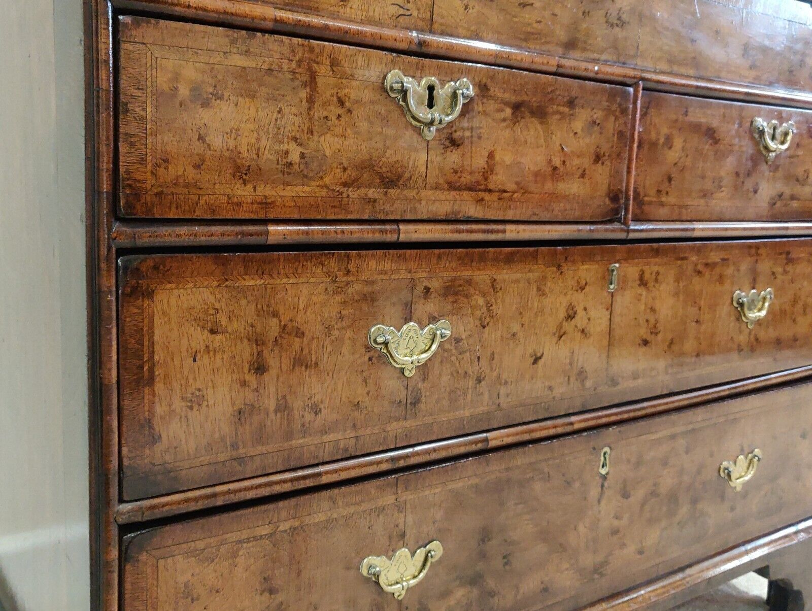George I Writing Bureau Desk Walnut Featherband Antique 1700s Delivery Available photo 1800.0