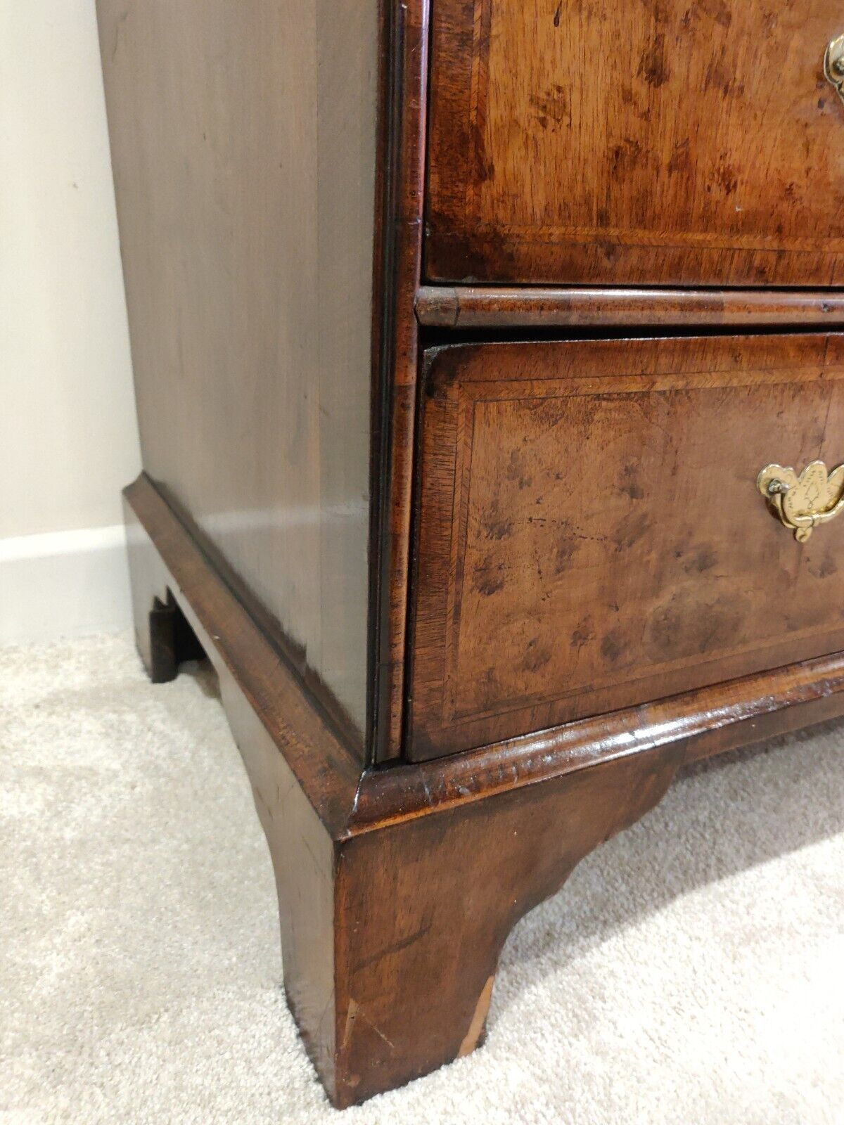 1800.0 George I Writing Bureau Desk Walnut Featherband Antique 1700s Delivery Available photo