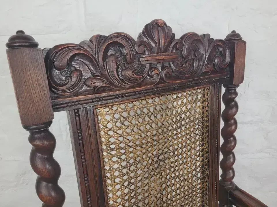 Victorian Barley Twist Armchair Carved Oak Antique Upholstered photo Furniture