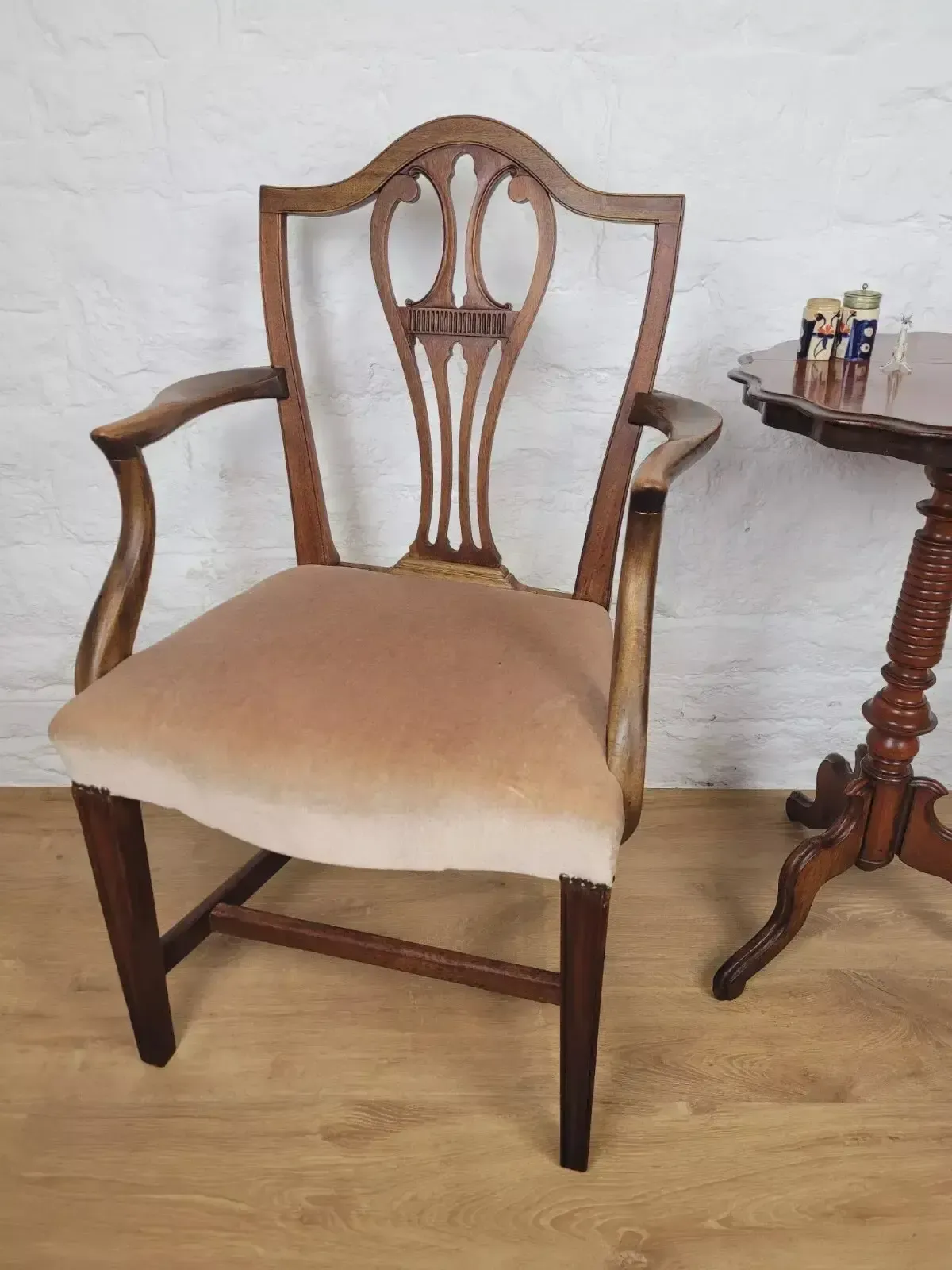 Victorian Dining Armchair Oak Carved Pierced Back Upholstered photo furniture
