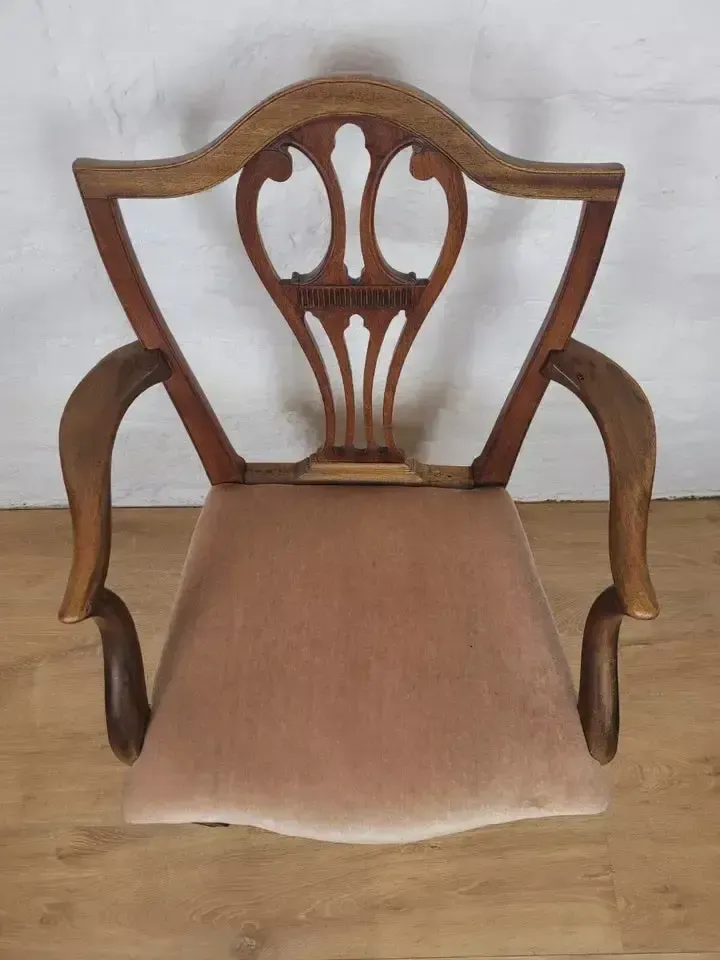 Victorian Dining Armchair Oak Carved Pierced Back Upholstered photo vintage