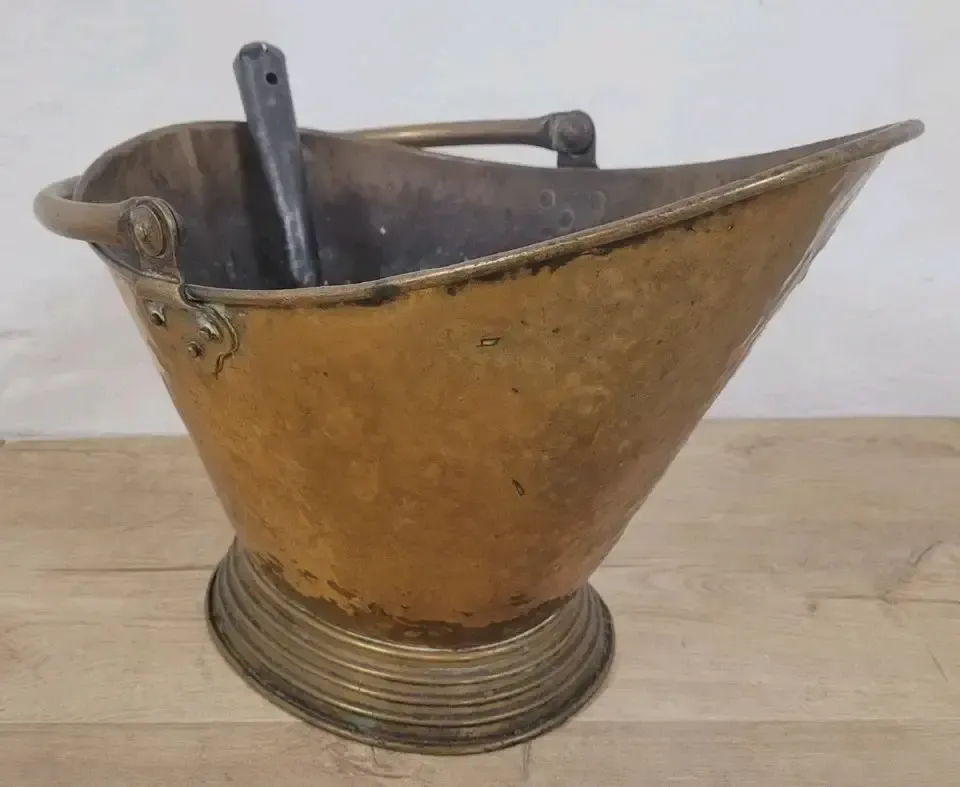 Victorian Brass Coal Scuttle Bucket Shovel 19thc Antique photo for sale