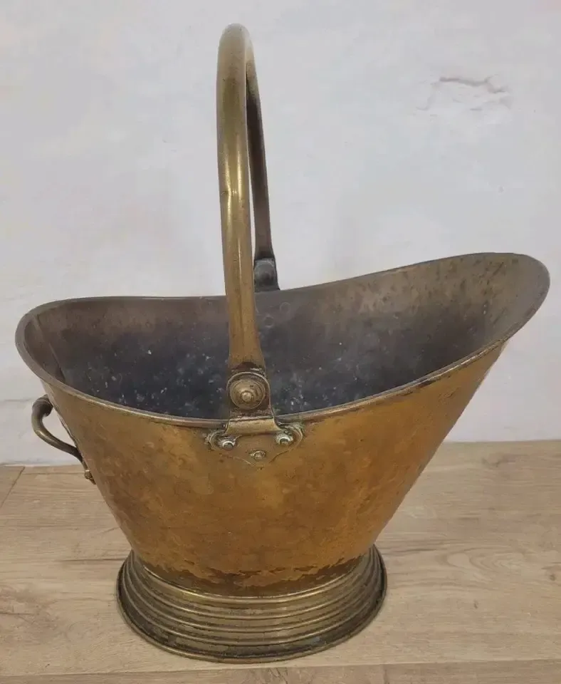 38.0 Victorian Brass Coal Scuttle Bucket Shovel 19thc Antique photo