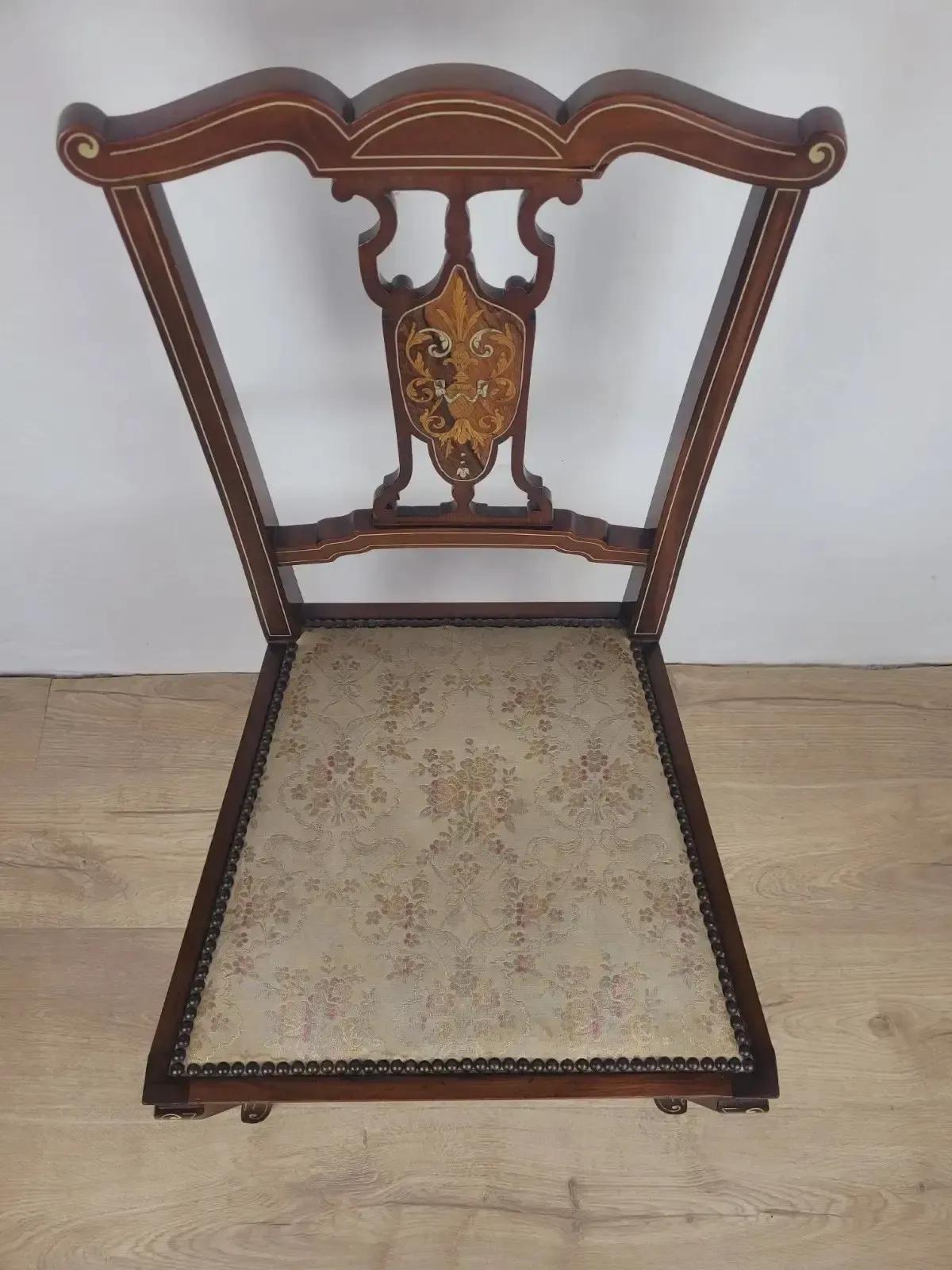 180.0 Edwardian Bedroom Chair Inlaid Floral Upholstery Cabriole Legs Postage photo