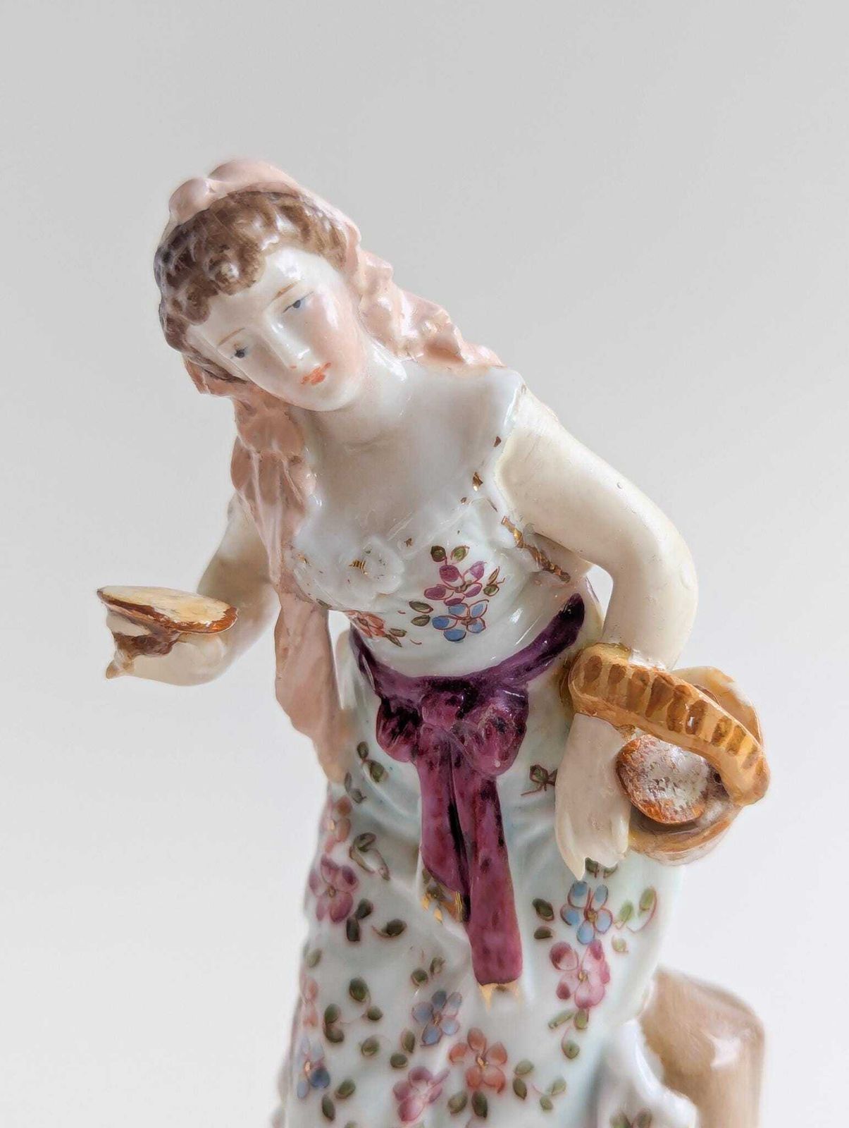 1880s Triebner, Ens & Eckert Figurine Of Woman Gathering Mushrooms, Highly Collectable Antique German Porcelain Figurine photo for sale