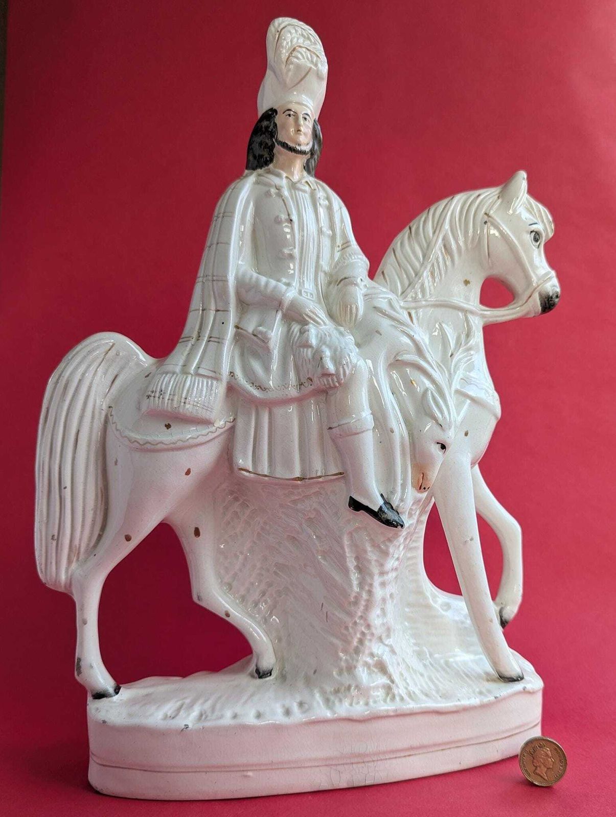 Very Large Staffordshire Pottery Flatback Figure, Scottish Highland Hunter On Horseback photo furniture
