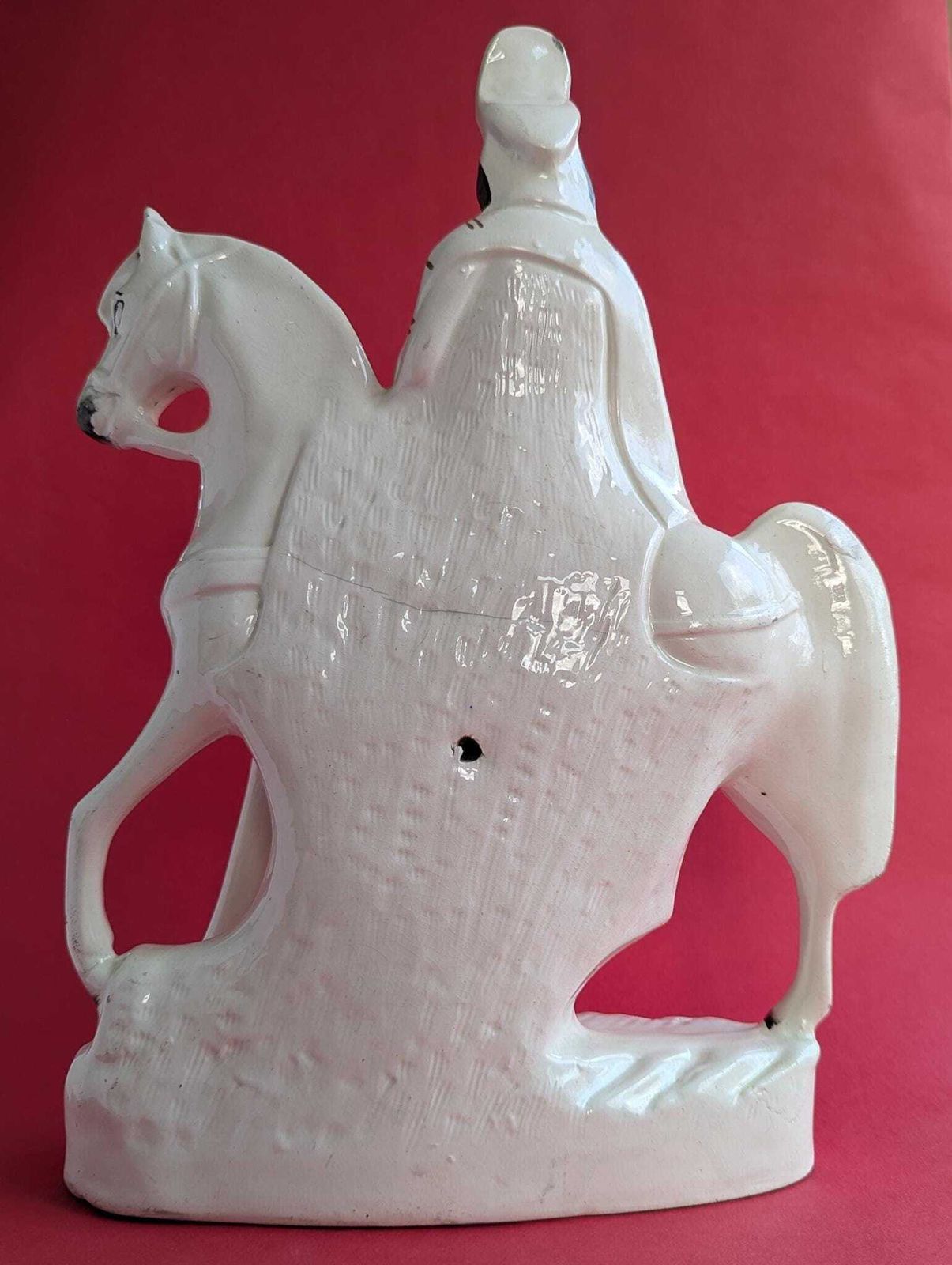 Very Large Staffordshire Pottery Flatback Figure, Scottish Highland Hunter On Horseback photo vintage