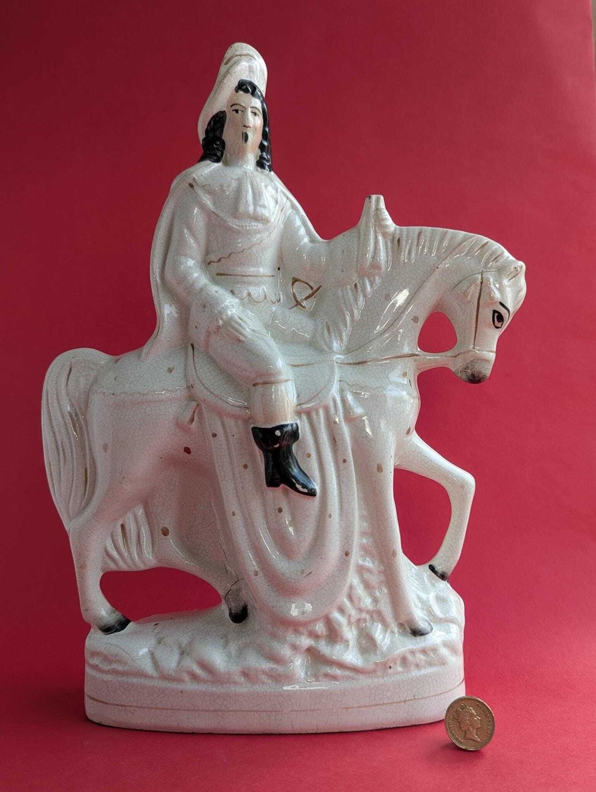 Large Staffordshire Pottery Flatback Figure, Bonnie Prince Charlie On Horseback photo furniture