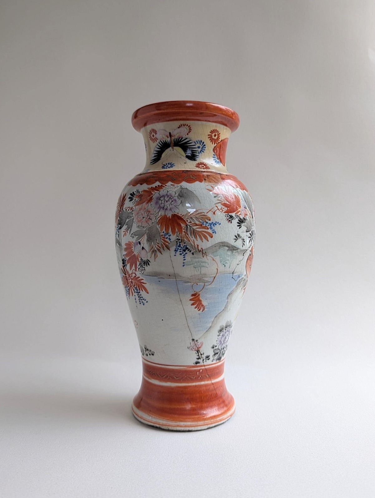 19th Century Red Japanese Meiji Kutani Vase, Hand Painted Gilt Porcelain photo buy