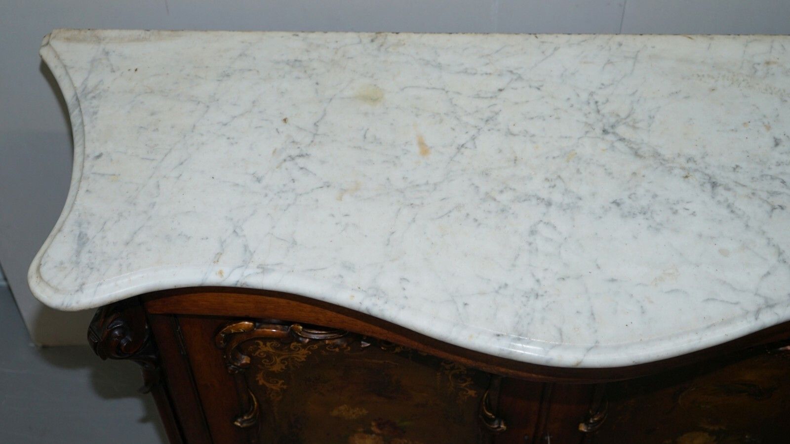 Victorian Marble Topped Serpentine Fronted Verni Martin Painted Carved Sideboard photo Furniture