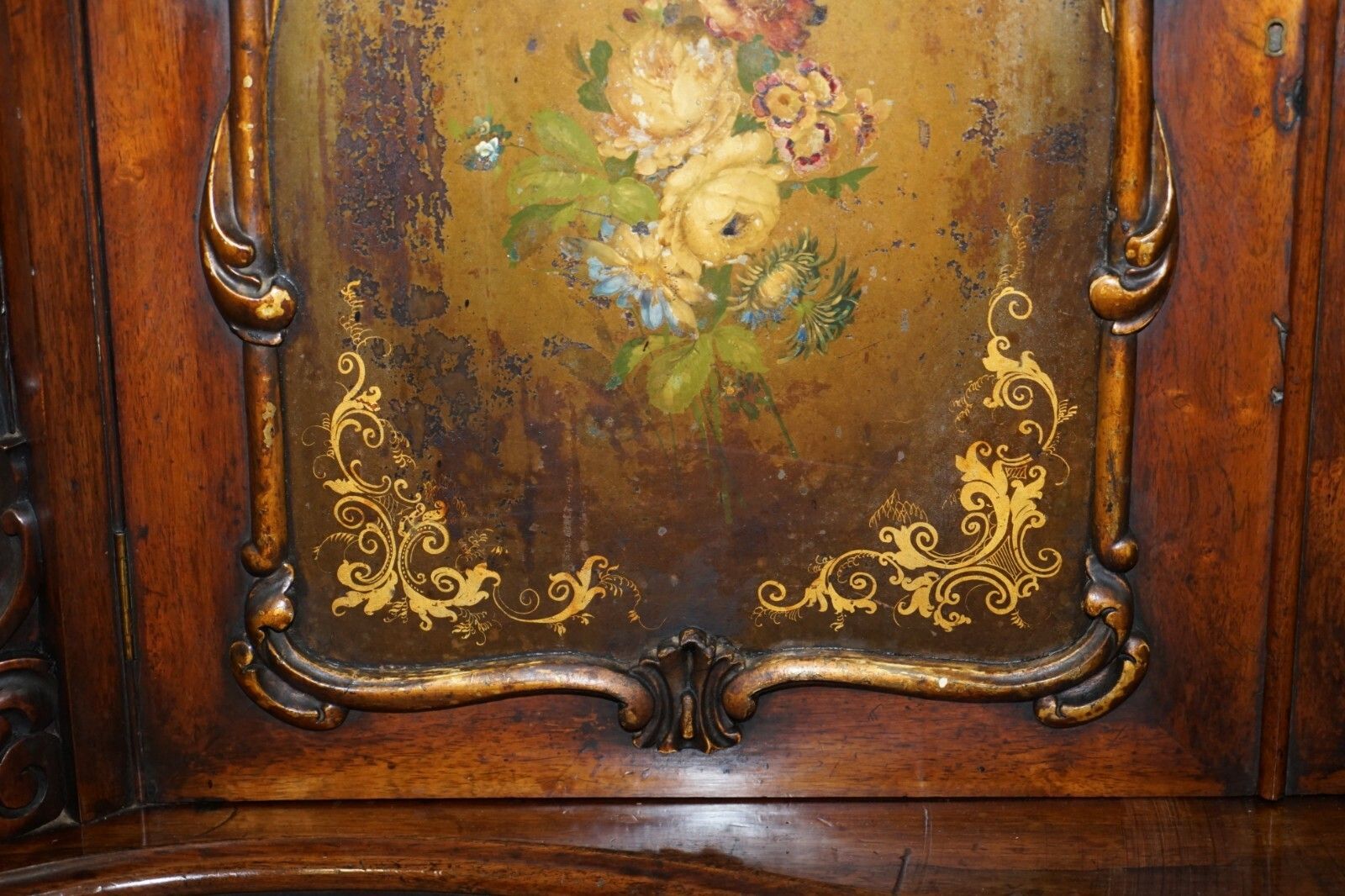 Victorian Marble Topped Serpentine Fronted Verni Martin Painted Carved Sideboard photo buy