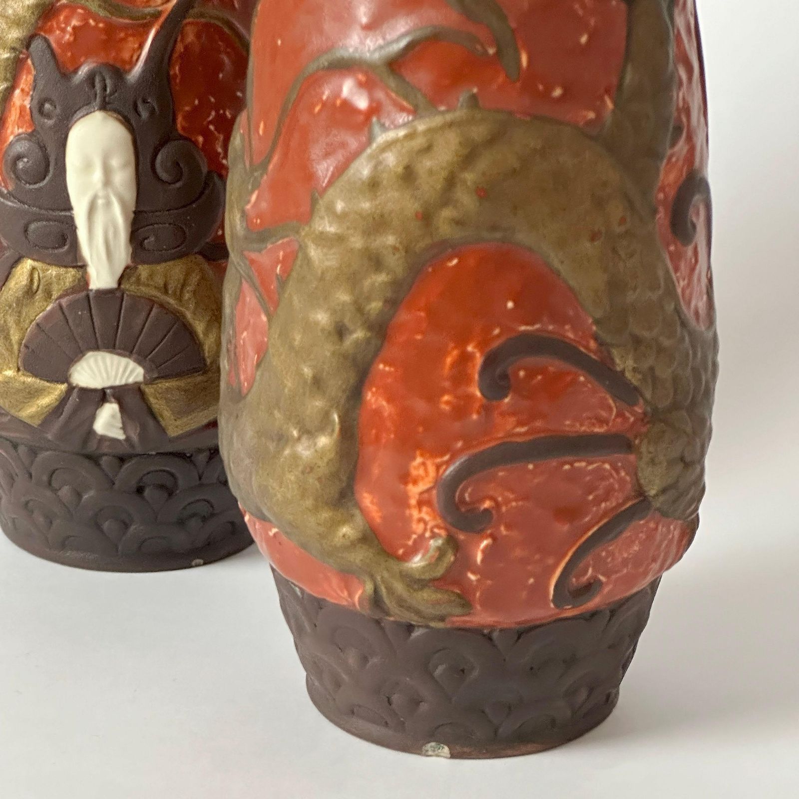 Pair Of Jugendstil Style Ceramic Dragon Vases By Bb Hohenstein, Germany photo buy