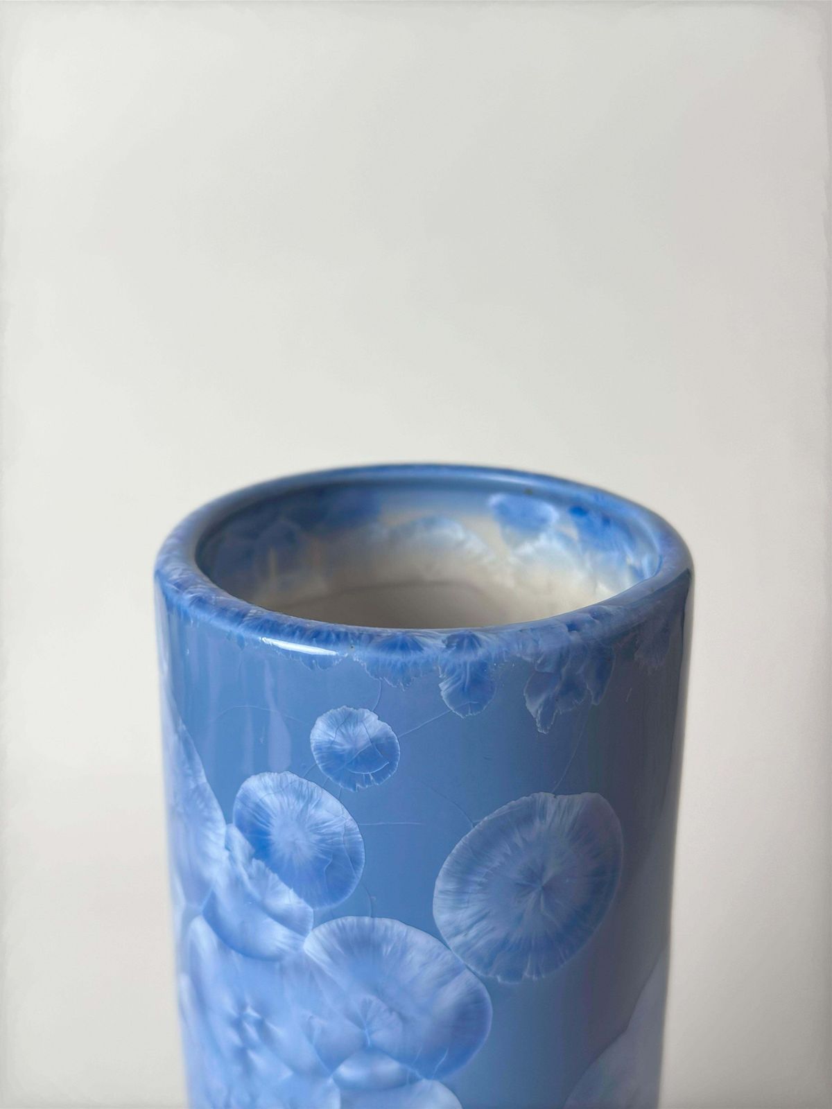 Chinese Monochrome Cornflower Blue Spill Vase With Crystalline Glaze, Circa 1970 photo vinterior