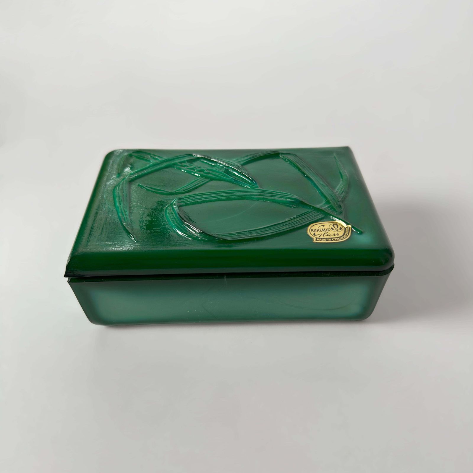 Czech Malachite Glass Trinket Box In The Style Of Schlevogt, Circa 1950 photo vinterior