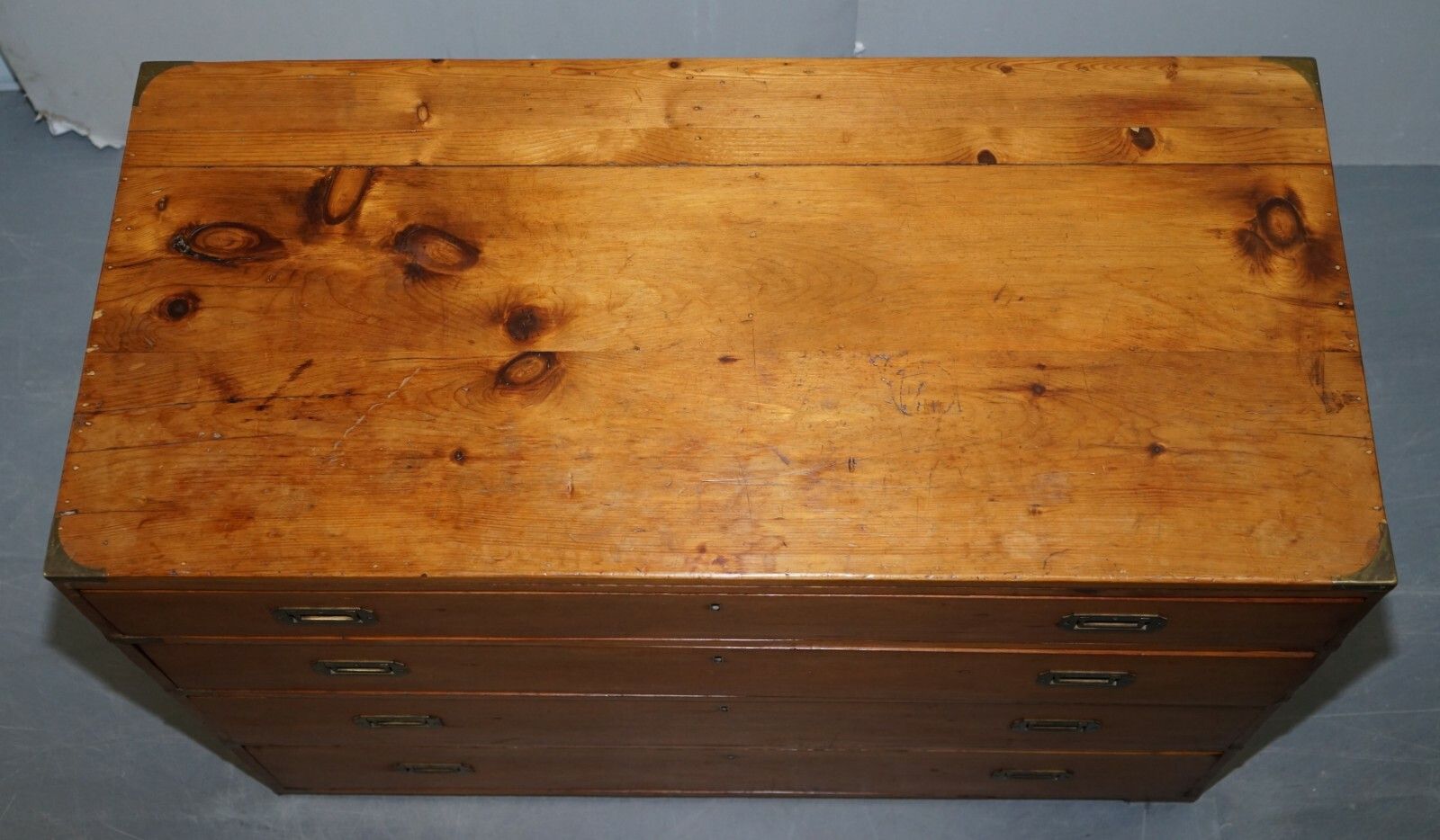 Sublime Victorian Pine Military Campaign Chest Of Drawers Original Brass Fitting photo for sale