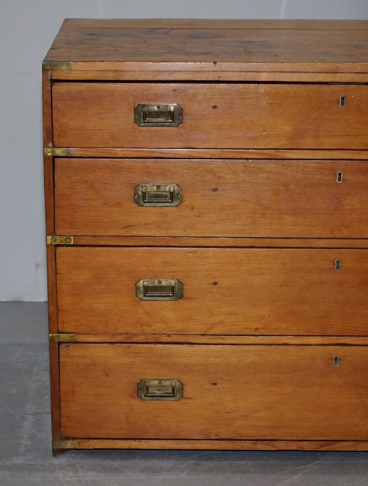 Sublime Victorian Pine Military Campaign Chest Of Drawers Original Brass Fitting photo vinterior