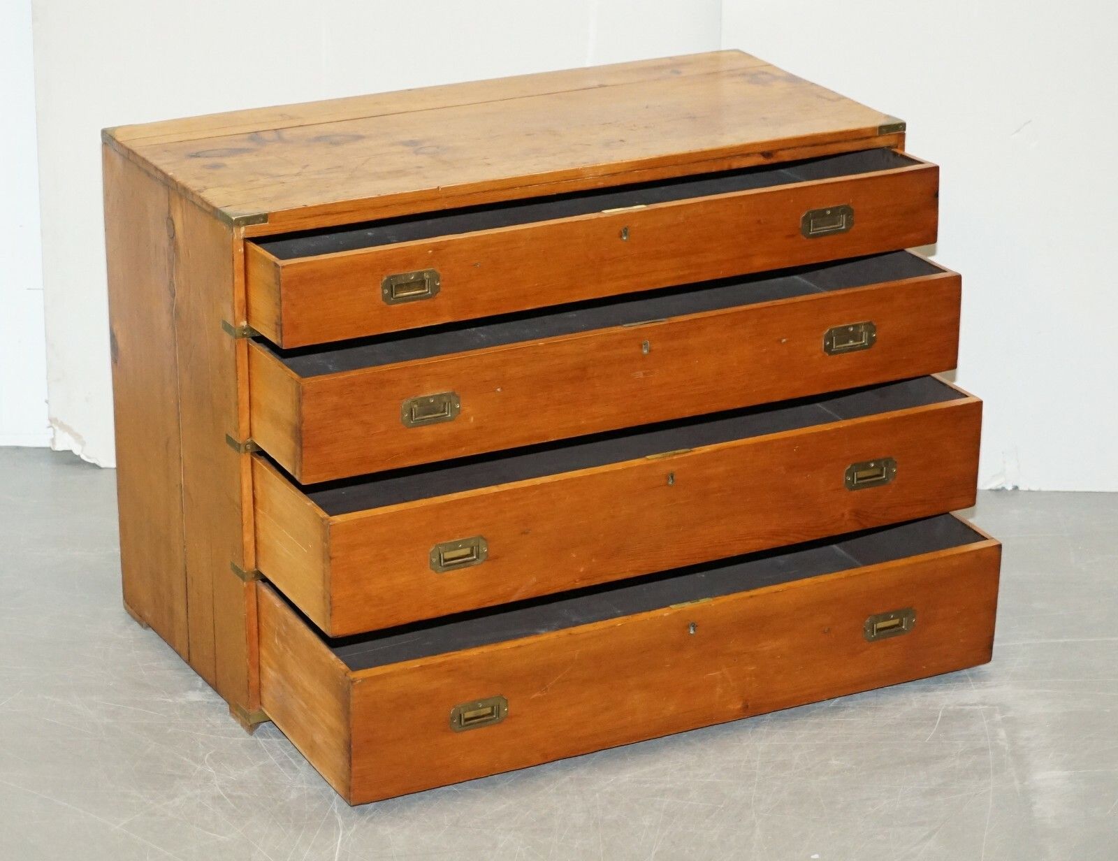 photo for sale Sublime Victorian Pine Military Campaign Chest Of Drawers Original Brass Fitting