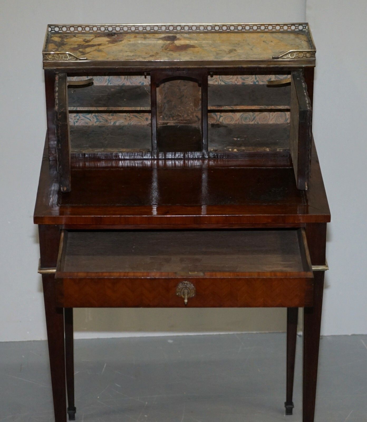 2850.0 Antique French Circa 1870 Bonheur Du Jour Rosewood Marble Desk Bureau Faux Books photo