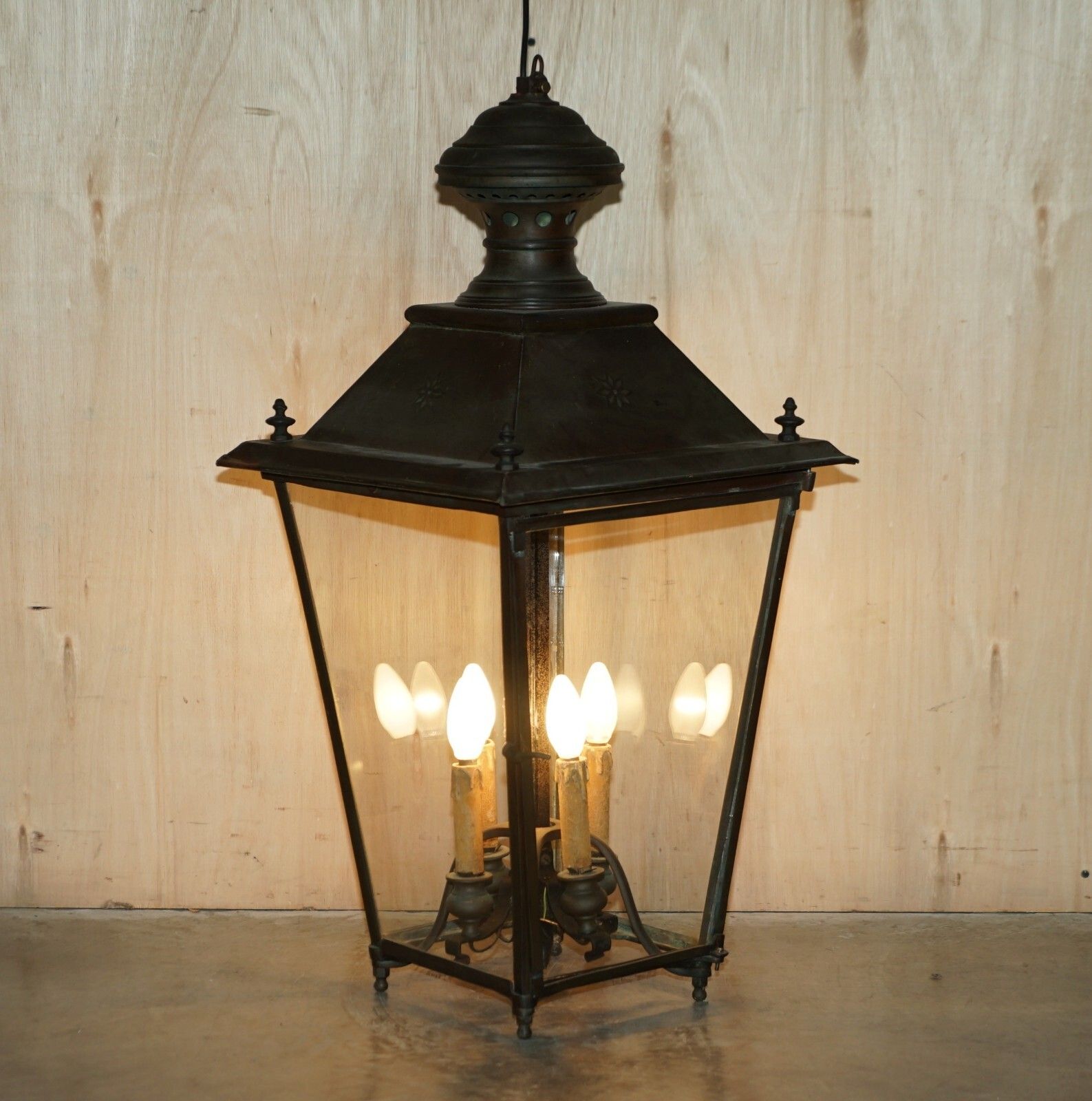 Antique Victorian Bronze Hanging Lantern With Four Candle Interior Must See photo furniture