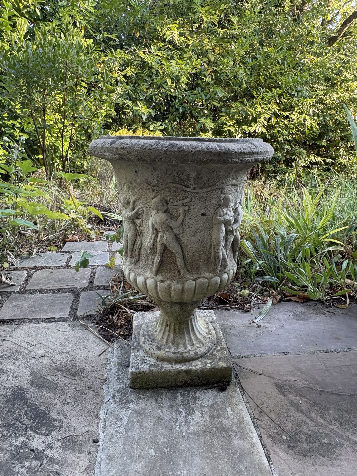 Set Of Three Greco Roman Carved Garden Pots” photo Garden Decor