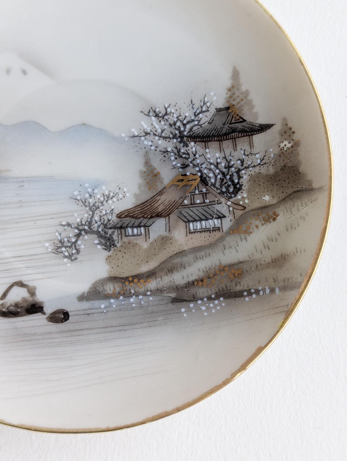 Set Of Six Mid Century Japanese Demitasse Cups And Saucers, Mount Fuji Coffee Cups With Matching Saucers photo 65.0