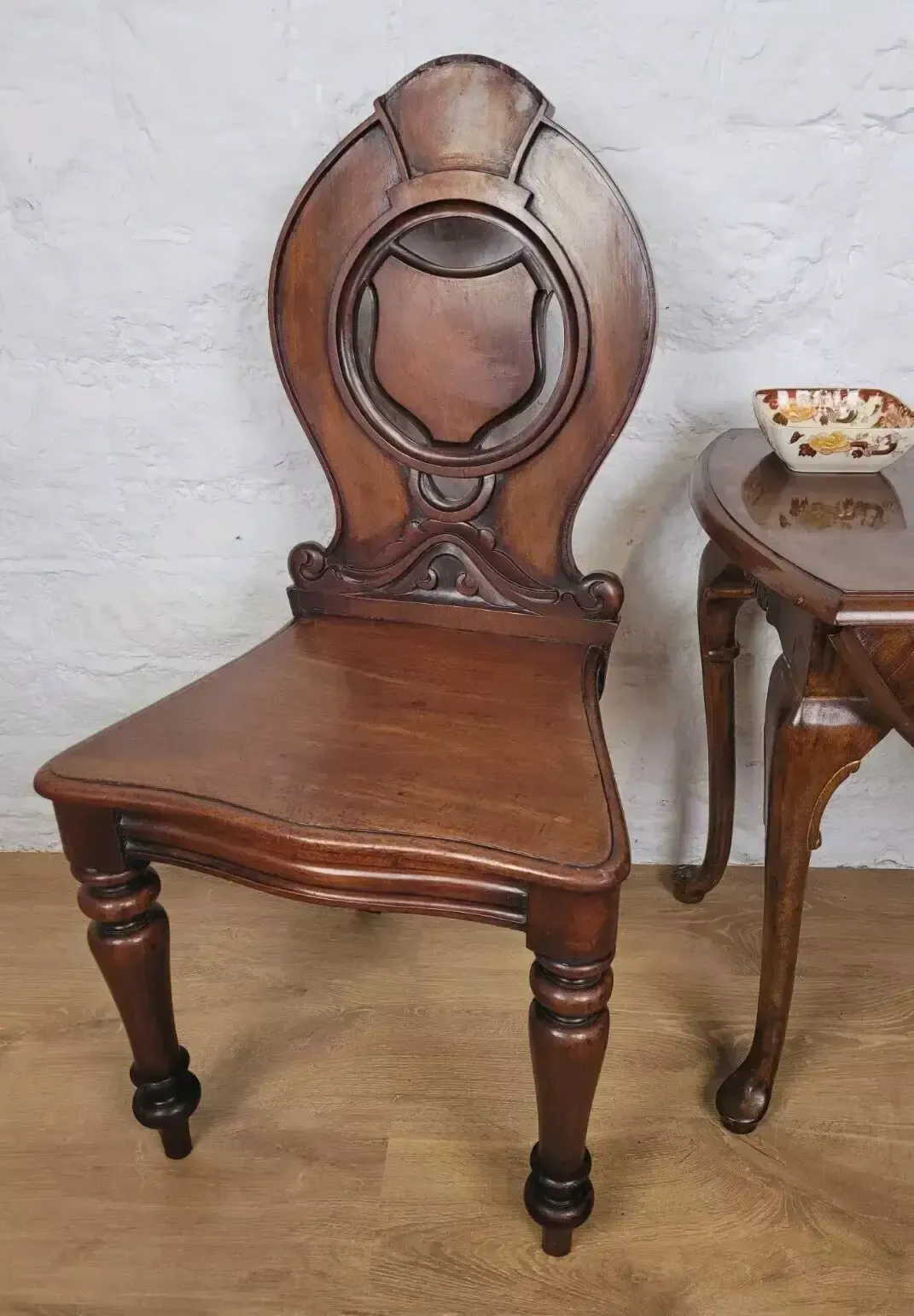 Georgian Hall Chair Shield Back Circa 1860 Carved English Postage Available