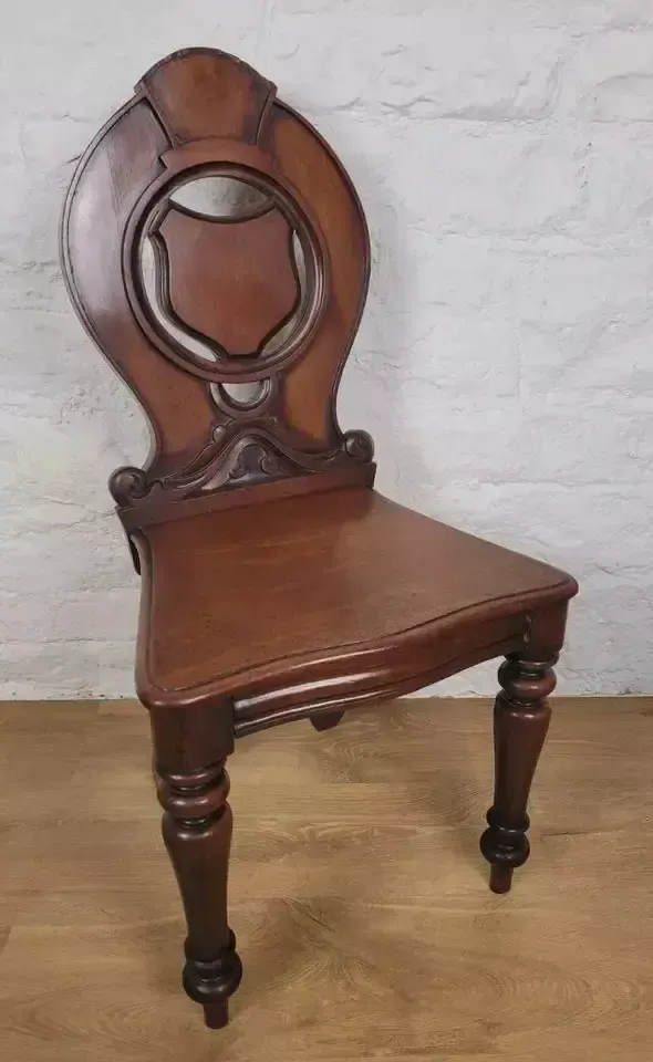 Georgian Hall Chair Shield Back Circa 1860 Carved English Postage Available photo Furniture