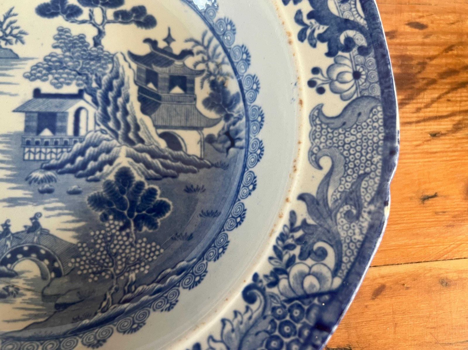 Rare Antique Mason's Patent Ironstone China Dish Bowl | Blue And White Chinoiserie Circa 1820 | Collectible English Ironstone Serving Plate photo for sale