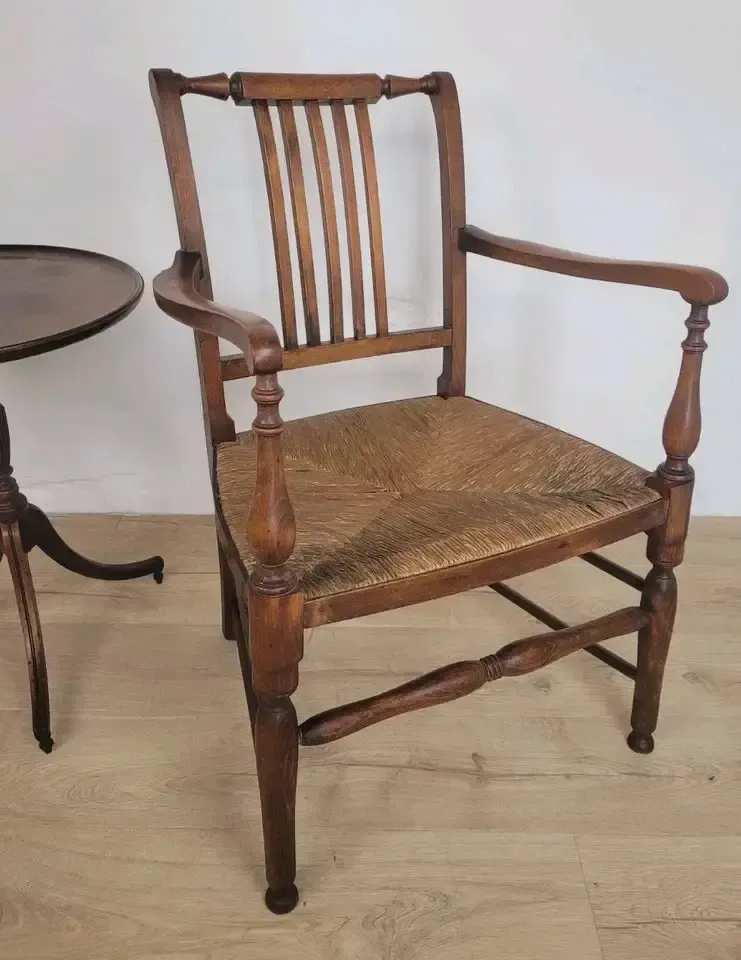 19th Century Armchair Ash & Elm Country Rush Seat Antique Postage Available photo furniture