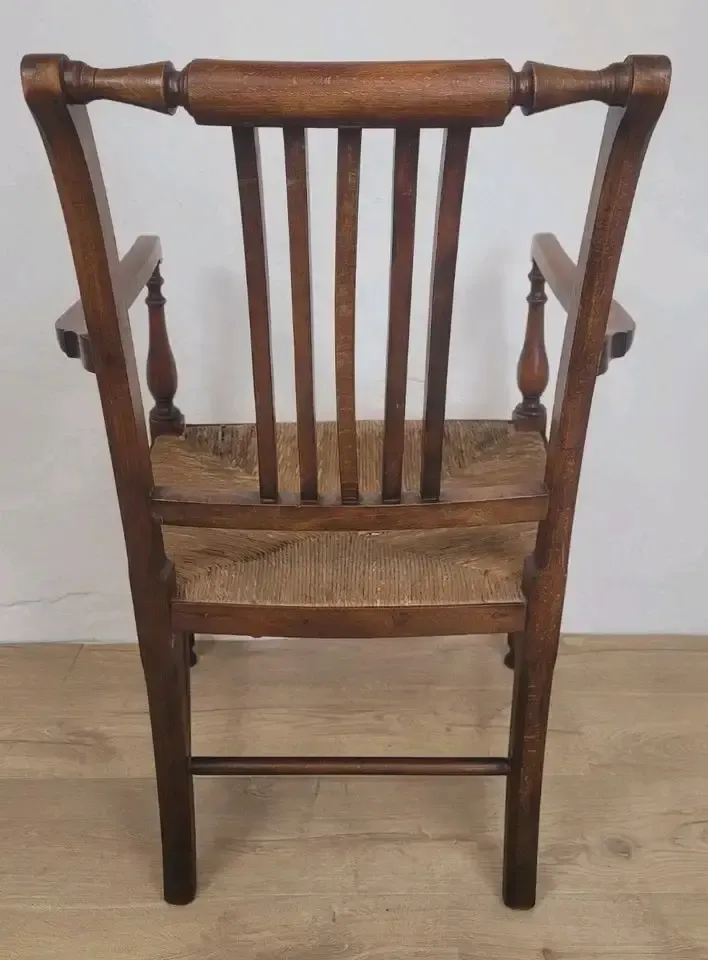 Furniture 19th Century Armchair Ash & Elm Country Rush Seat Antique Postage Available photo