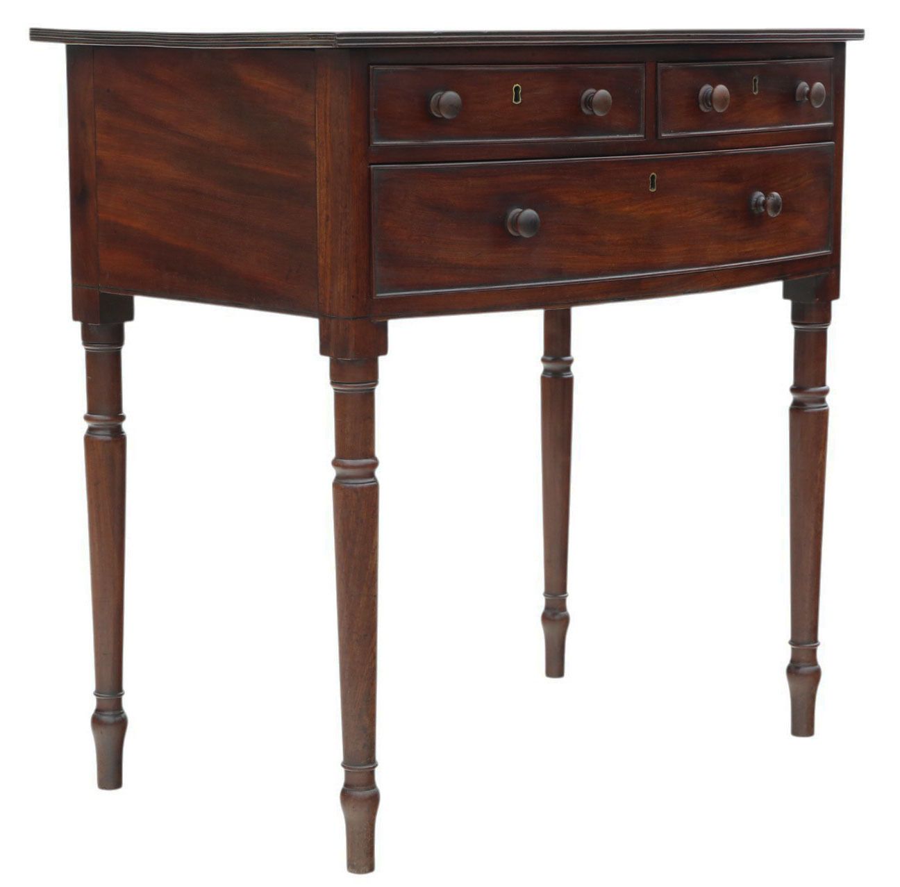 Fine Quality Antique 19th Century Georgian Bow Front Mahogany Writing Table – Desk, Bed Side Or Dressing Table photo furniture