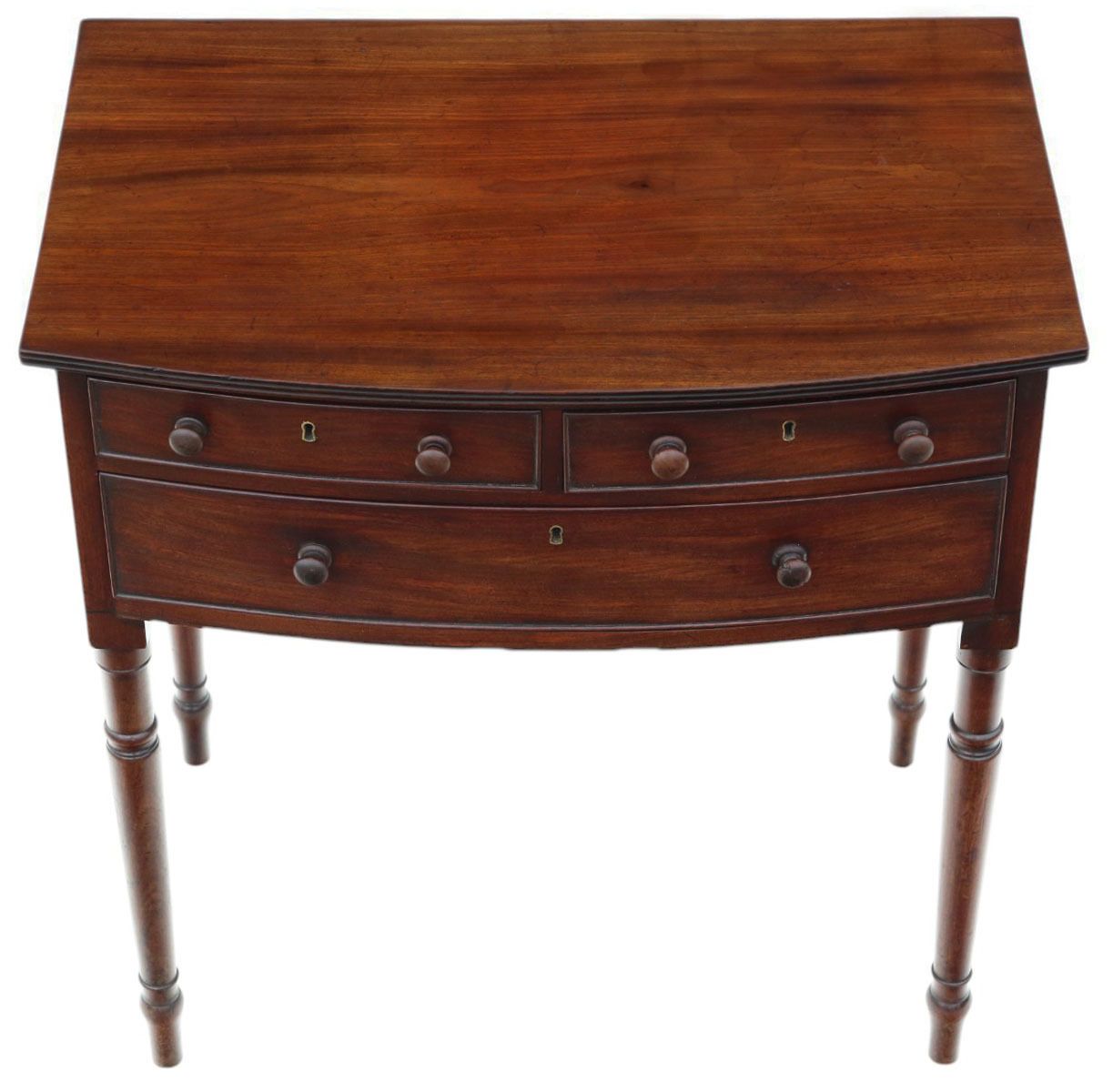 Fine Quality Antique 19th Century Georgian Bow Front Mahogany Writing Table – Desk, Bed Side Or Dressing Table photo vinterior