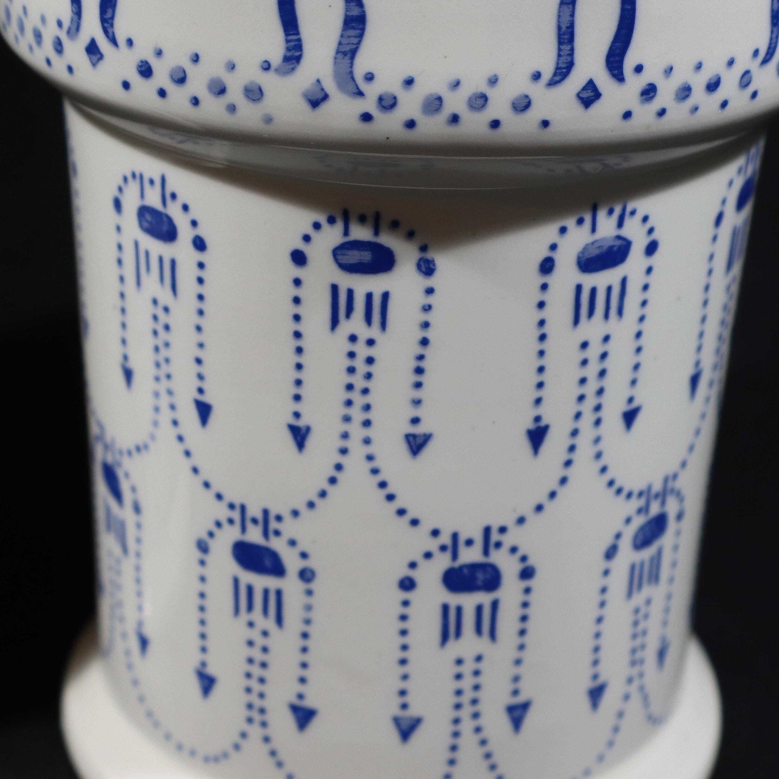 Art Deco Ironstone Storage Jar Set Of 2 French White And Blue Canisters Ceramic Utensil Holder photo vintage