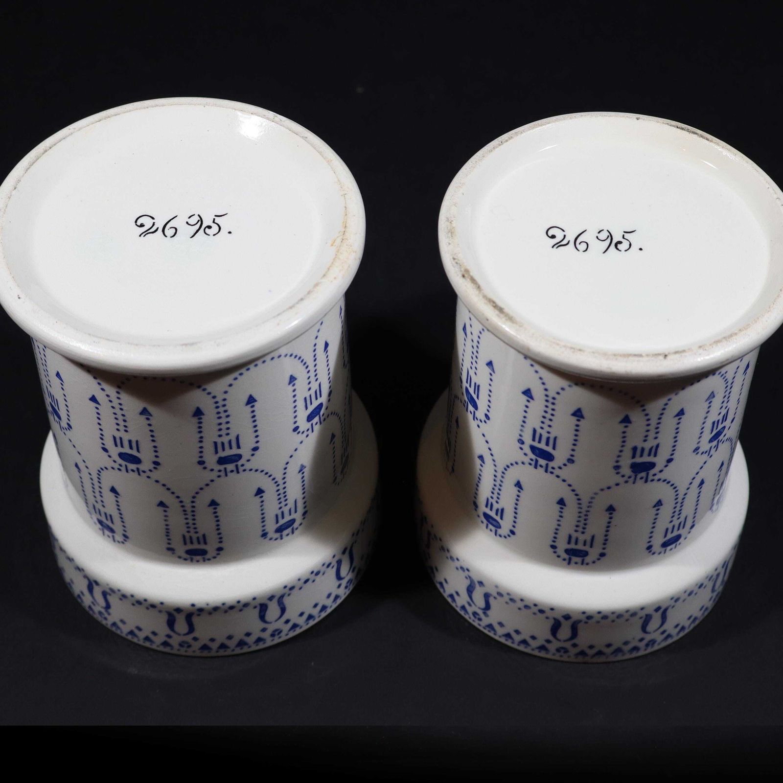 photo furniture Art Deco Ironstone Storage Jar Set Of 2 French White And Blue Canisters Ceramic Utensil Holder