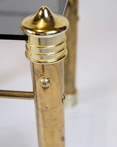 Set Of Two Bedside Tables   Brass Legs   Black Glass Top   Vintage Style   1970s photo vintage