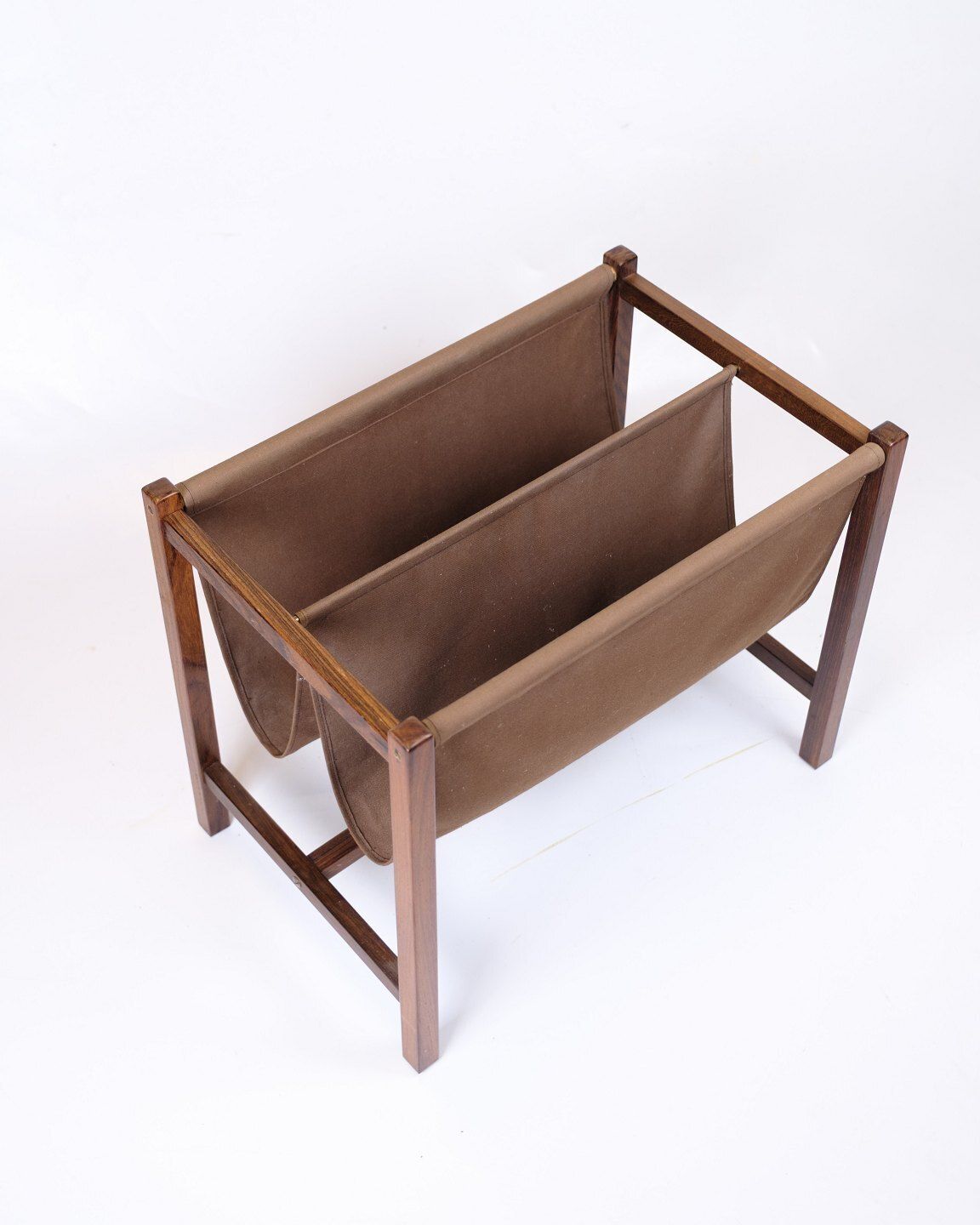 Newspaper/Magazine Holder   Rosewood & Brown Canvas   Danish Design   1960s photo furniture