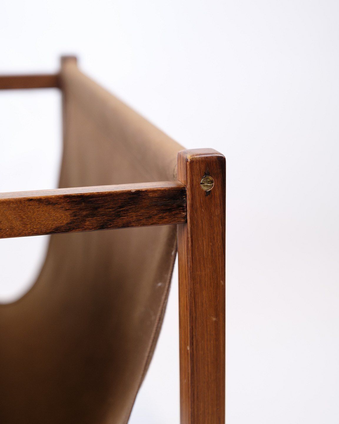 Newspaper/Magazine Holder   Rosewood & Brown Canvas   Danish Design   1960s photo vinterior