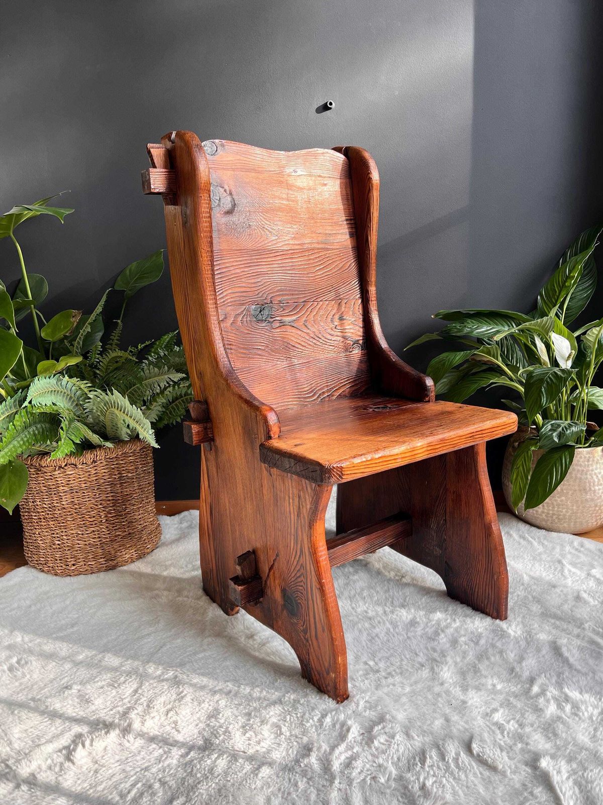 Primitive Handmade Side Chair   Rustic Viking Style Medieval Seat   Folk Art Wood Chair For Castle & Cabin Decor