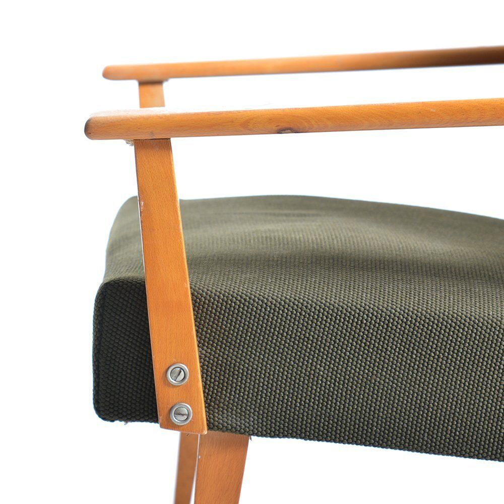 Mid Century Amrchair In Green Fabric & Beech Wood By Jitona, Czechoslovakia 1960s photo for sale