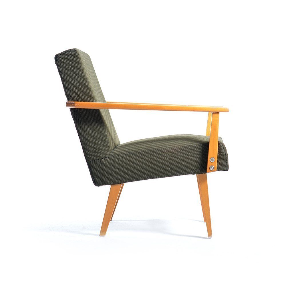 Mid Century Amrchair In Green Fabric & Beech Wood By Jitona, Czechoslovakia 1960s photo 385.0